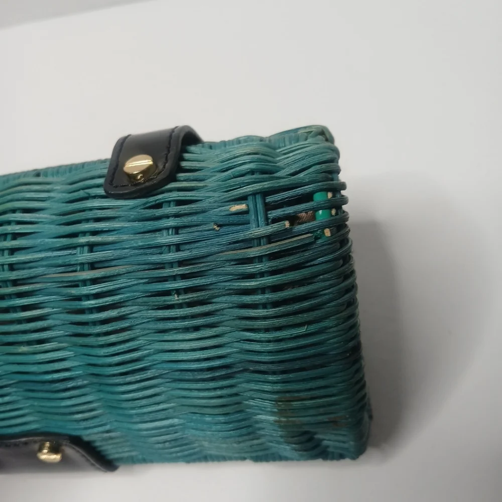 J. Crew Havana‎ wicker straw clutch Green purse